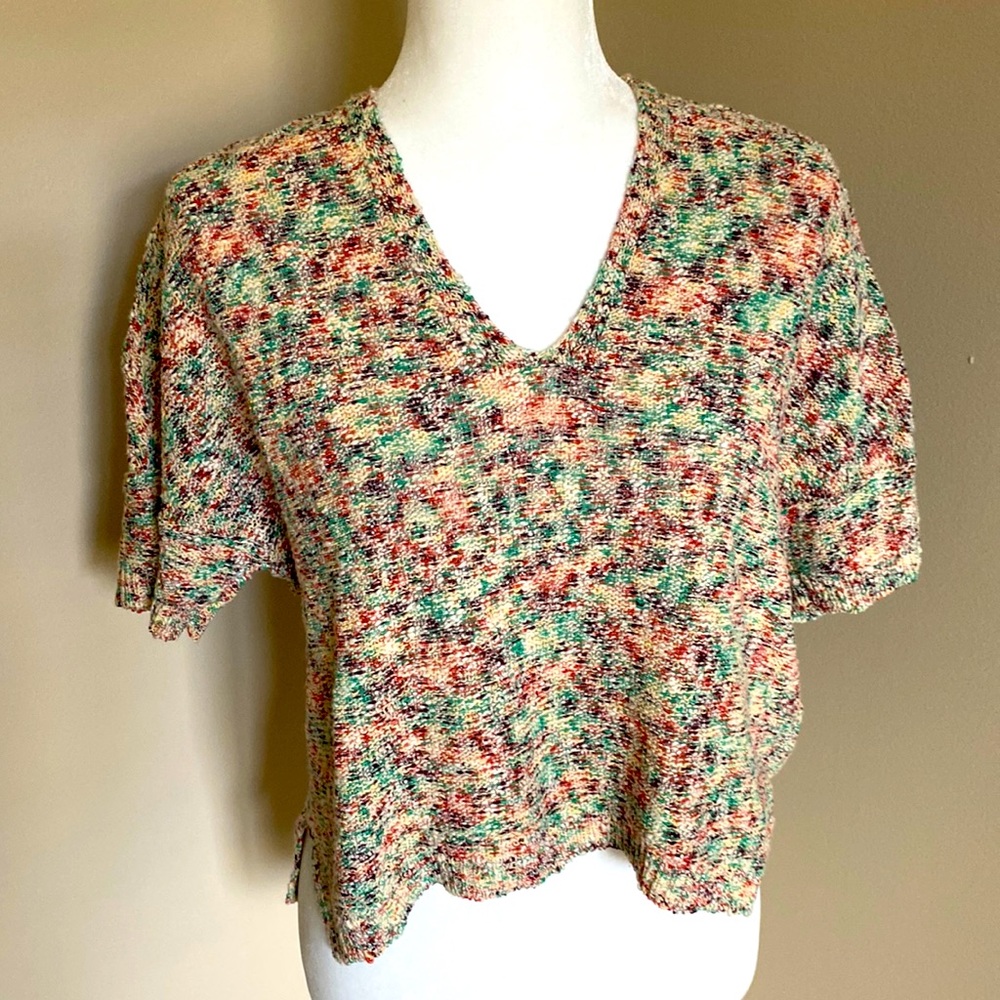 *NWT* Lou & Grey Cropped Stretch-knit Short Sleeved Sweater